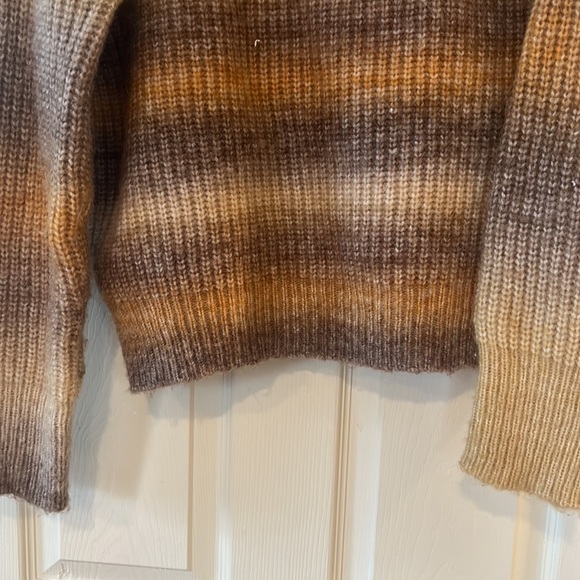 Rachel Zoe mustard yellow cream striped pullover cozy sweater sz m - Picture 8 of 9